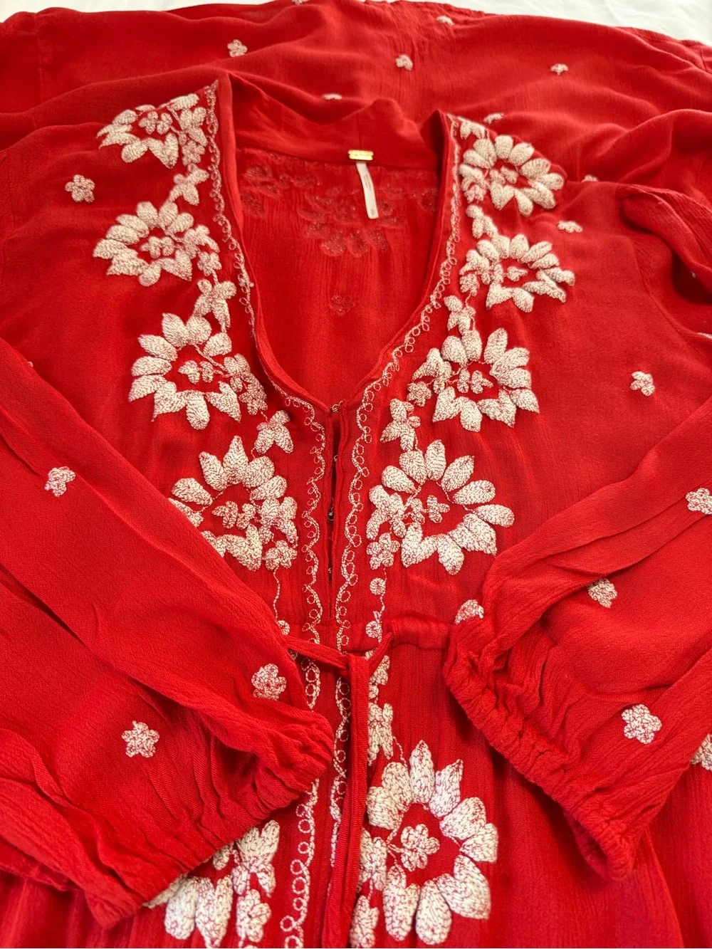 Free People Poppy Red Embroidered Boho Maxi Dress S Western Festival Cottagecore